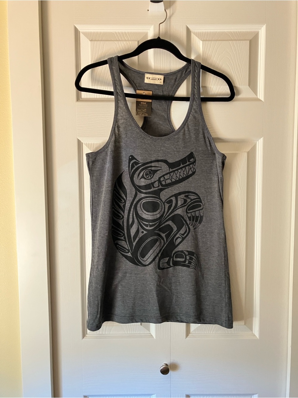 Native Apparel Wolf  Women’s Gray Graphic Racerback Tank Top